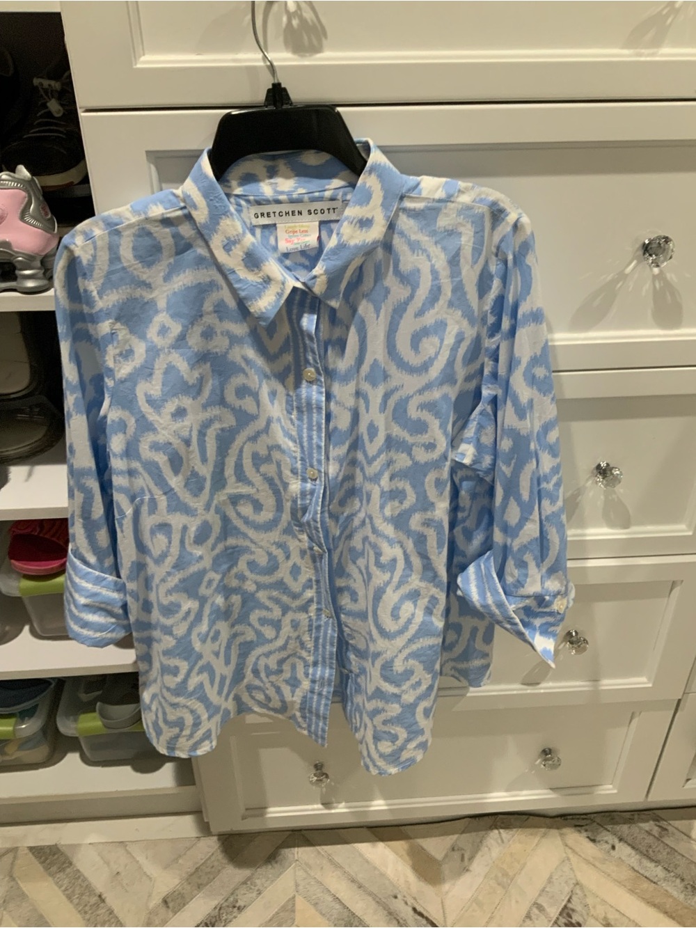 Gretchen Scott Light Blue and White Ikat Button-Up Shirt